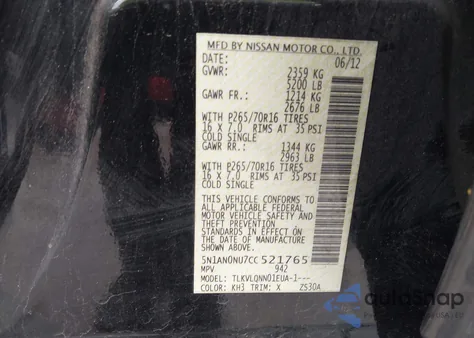 2012 Nissan Xterra X z USA, uszkodzony, nr VIN 5N1AN0NU7CC521765